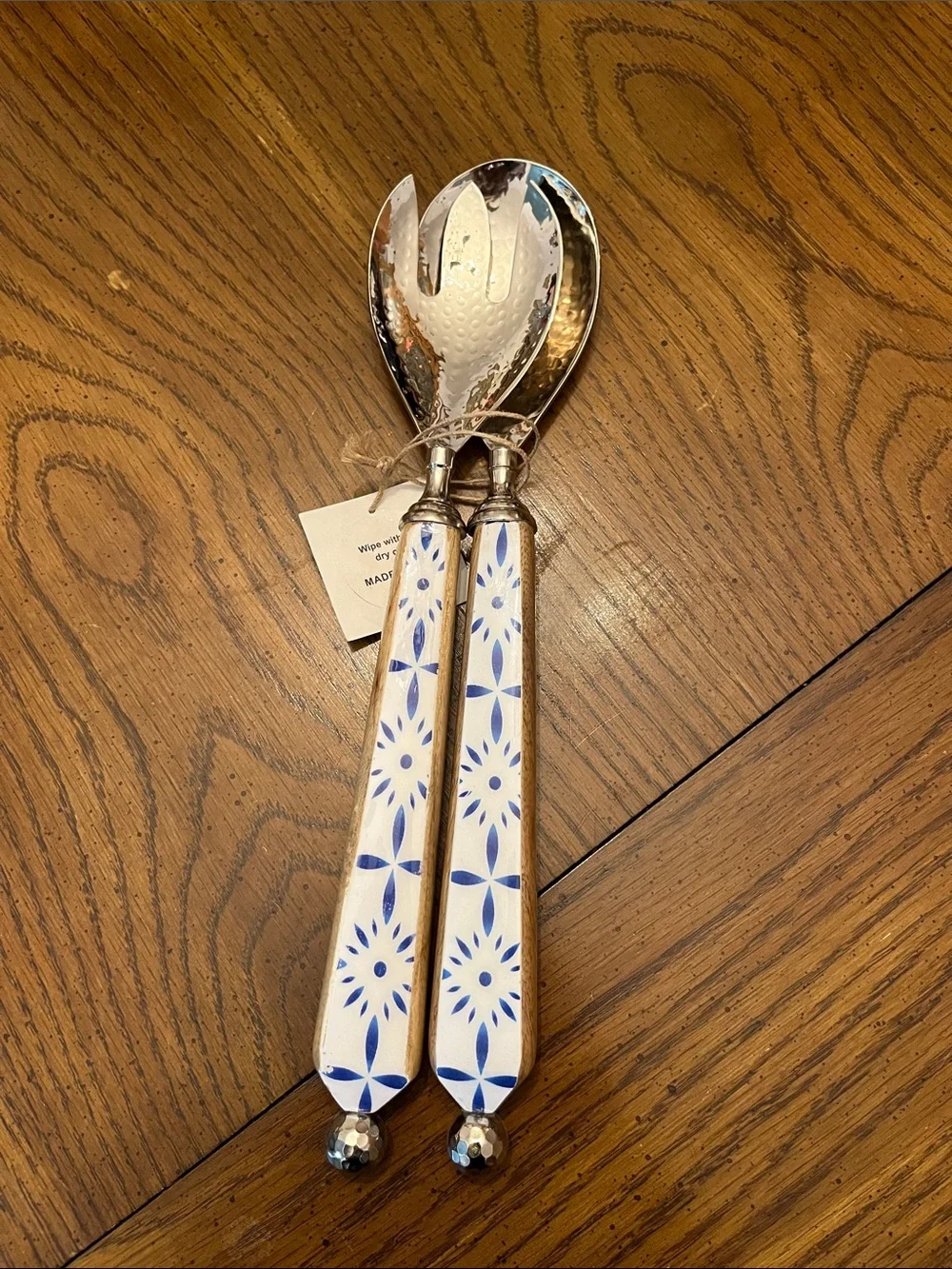 Ceramic Handle Salad Serving Set - Blue‎ and White, new